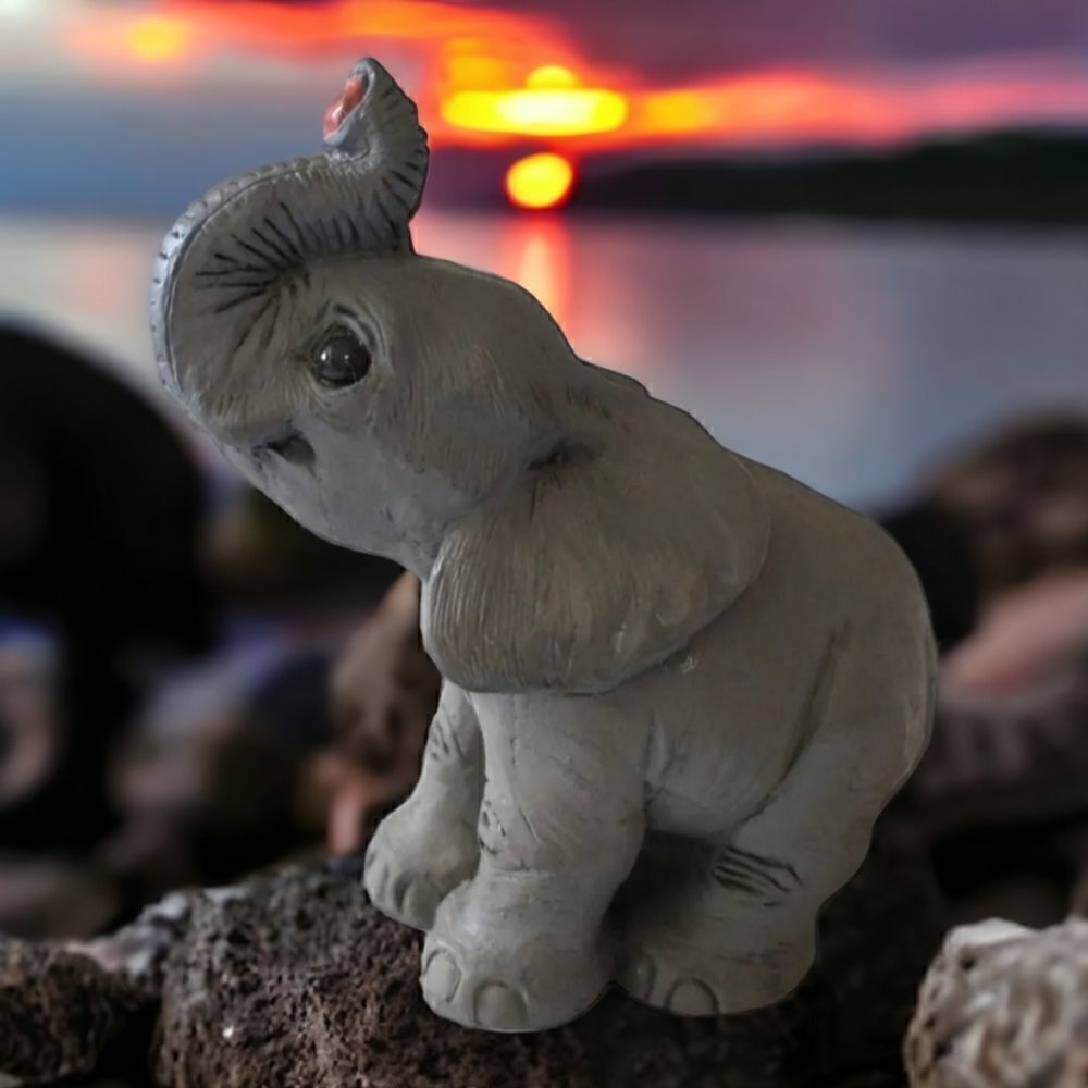 Elephant Figure Small Signed Don J Trunk Up Good Luck Handmade Resin Vintage